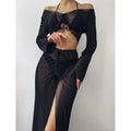 2022 New Arrival Four Piece Bikini Set Mesh Cover up Thong Swimwear Black Color Beachwear