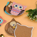 Owl Shape Custom White Ceramic Coaster Set with Cork Back Absorbent Cute Style for Drinks Coffee Holiday Gift