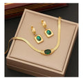 DAIHE Fashion New Emerald Green Zircon Jewelry Set Stainless Steel Gold Earrings Necklace