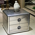 Customized Silver Aluminum Industrial Bedroom Nightstand with Two Drawers Vintage Bedside Table for Dining & Entry