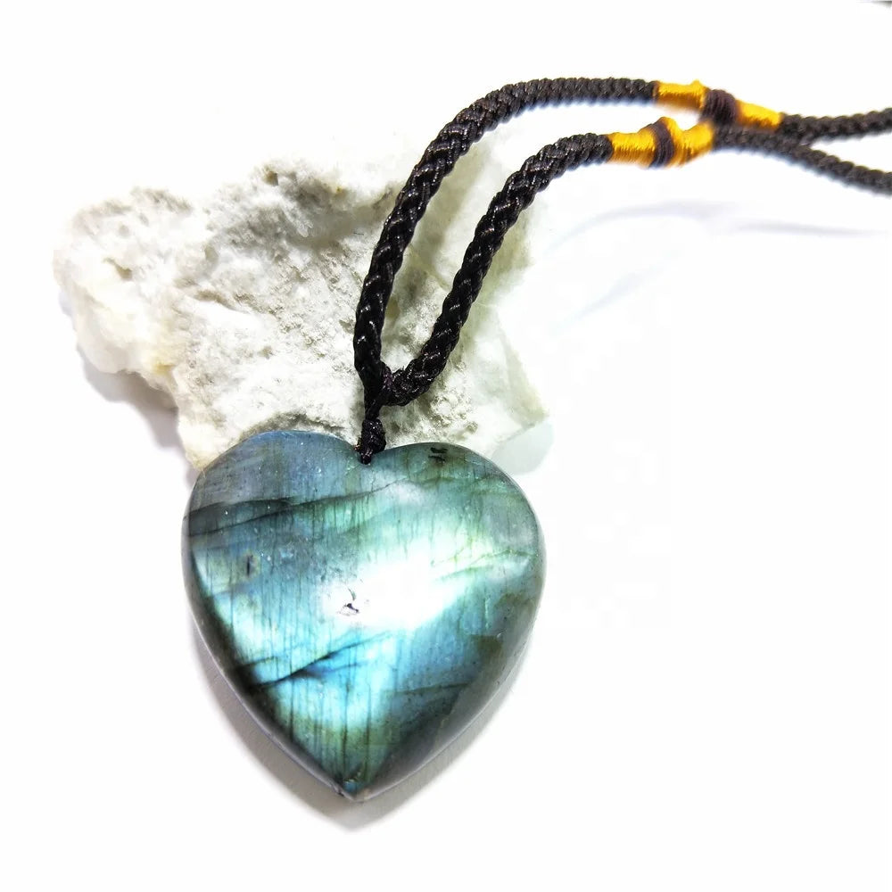 Fashion Natural Love Heart Shape Necklace Labradorite Handmade Gemstone Pendant Necklaces for Jewelry Gift