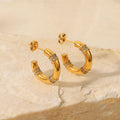 Non Tarnish Stainless Steel Semi Hoop Earrings 18K Gold Cz Zircon C Shape Earring for Women Party