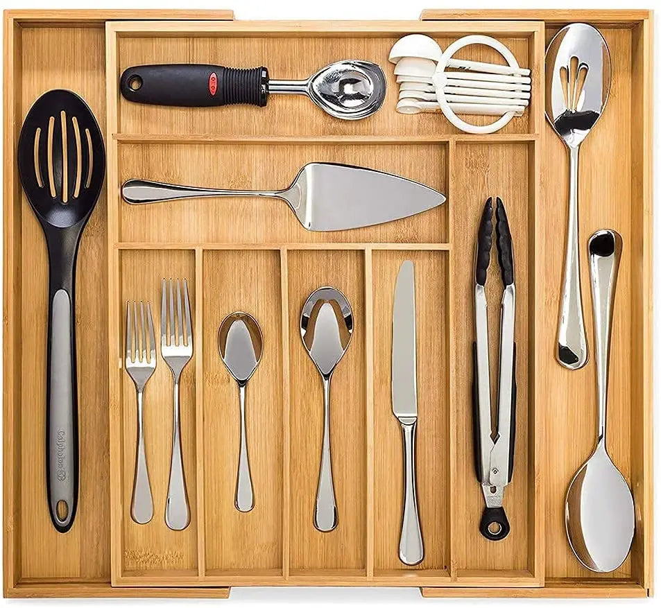 Premium Adjustable Drawer Dividers Tray Bamboo Expandable Kitchen Organizer for Spices and Tools Wholesale