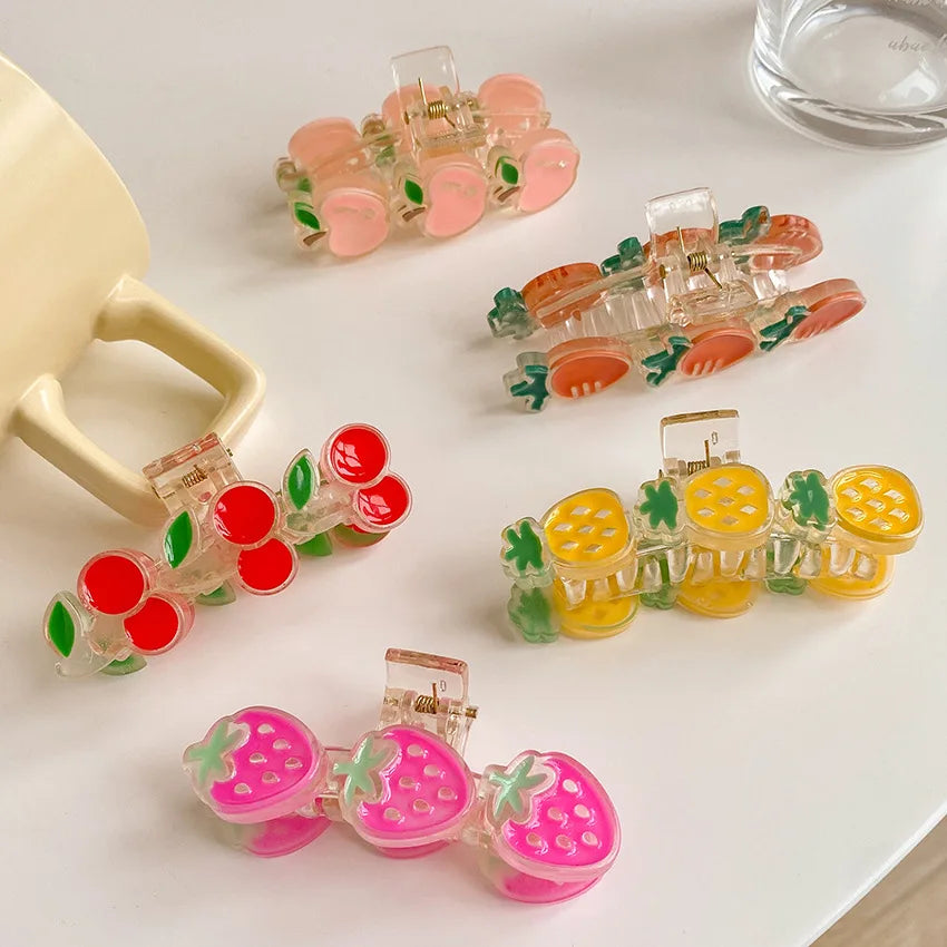 Wholesale Summer Fruit Hair Accessories Ins Sweet Cherry Peach Hair Grab Acrylic Hair Claw Clips for Girls