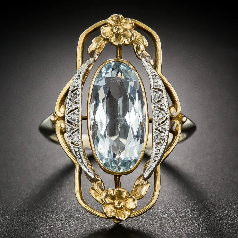 CAOSHI 2025 Imitate Moissanite Ring 18k Gold Plated Oval Cut Sea Blue Crystal Vintage Stone Big Finger Wedding Rings for Woman