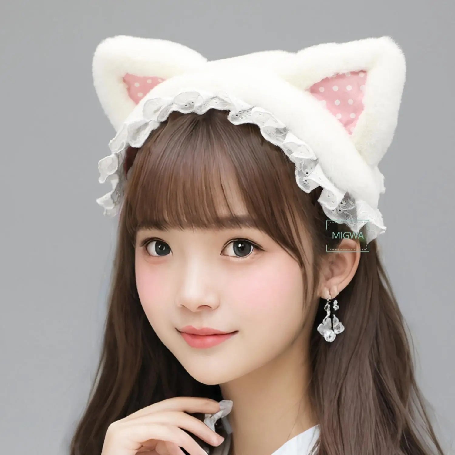 L0003 Cute Lolita Plush Cat Ear Hairband with Polka Dot - Lovely Cosplay Headwear