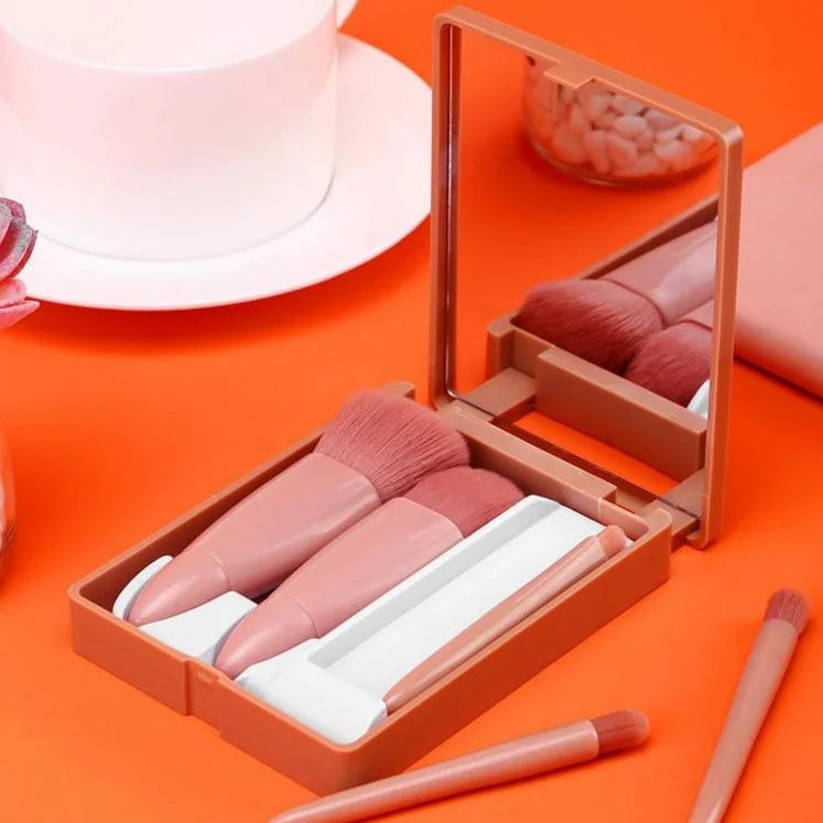 Private Label Makeup Mirror with 5-Piece Travel Brush Set Concealer Friendly Makeup Accessories