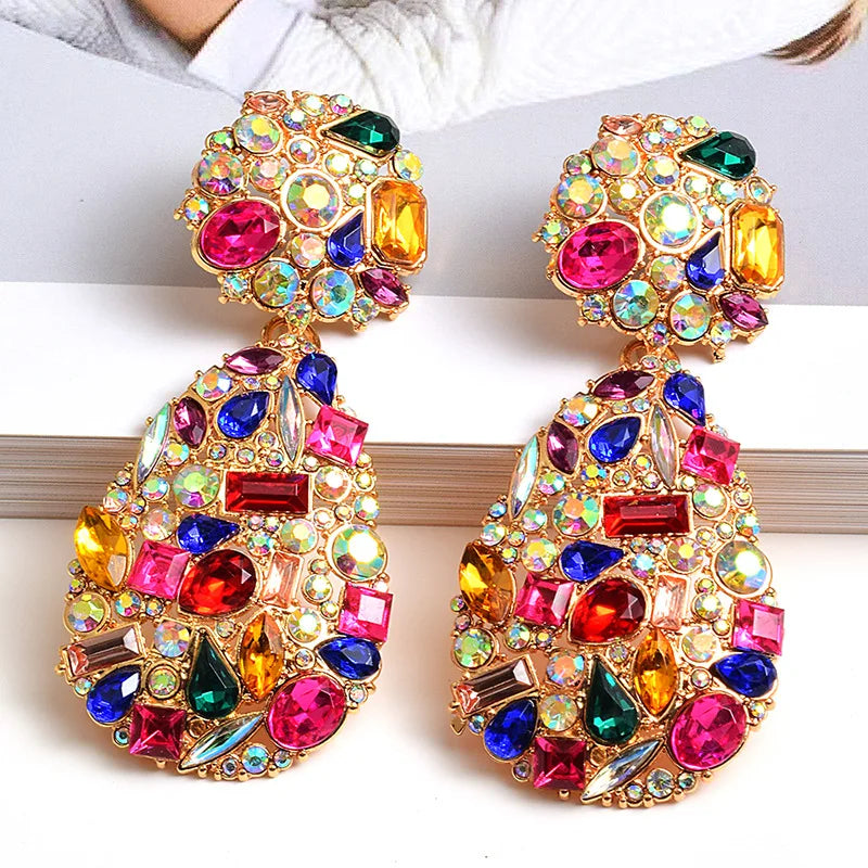 European and American Exaggerated Fashion Earrings Jewelry for Women Color Diamond Oval  High Quality Earrings