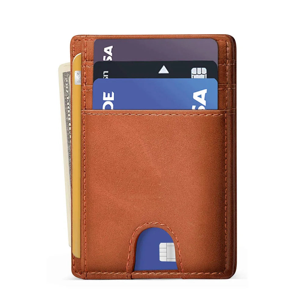 Custom Logo Minimalist Slim Cardholders Wallet RFID Blocking Genuine Leather ID Credit Card Holder Wallet With Clear ID Window