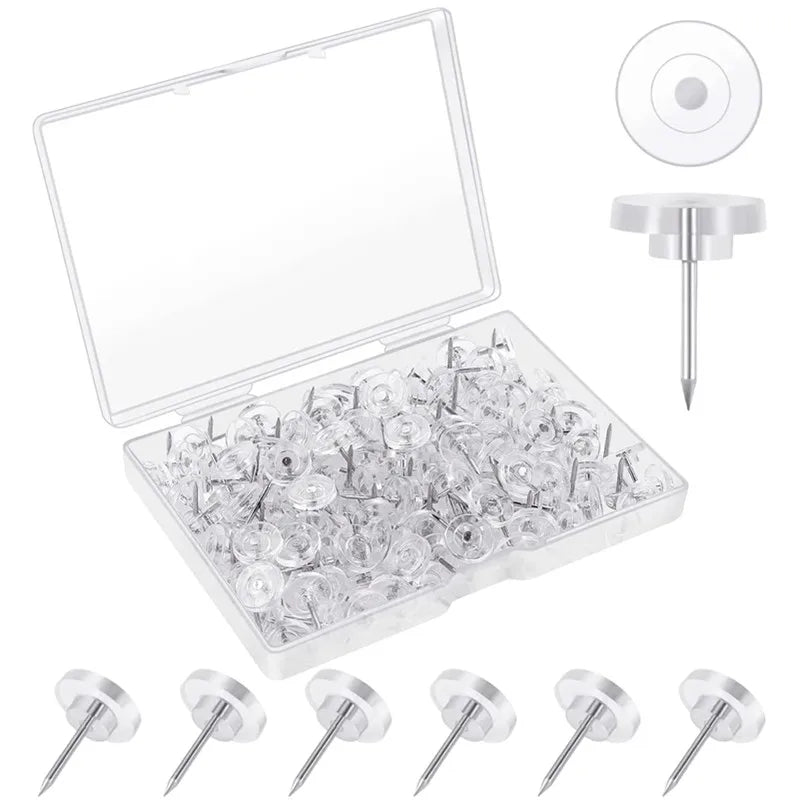 50 Pcs Standard Plastic Thumb Tacks Steel Point and Head Pushpins Transparent Flat Push Pins for Cork Board Wall Hanging
