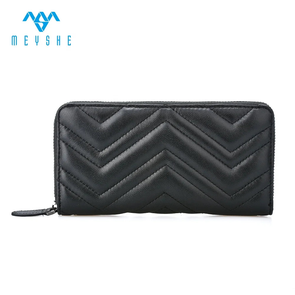 Luxury Genuine Sheepskin Zipper Card Holder Wallet Purse Long Leather Embossing High Quality Functional Stylish Lady's Feature