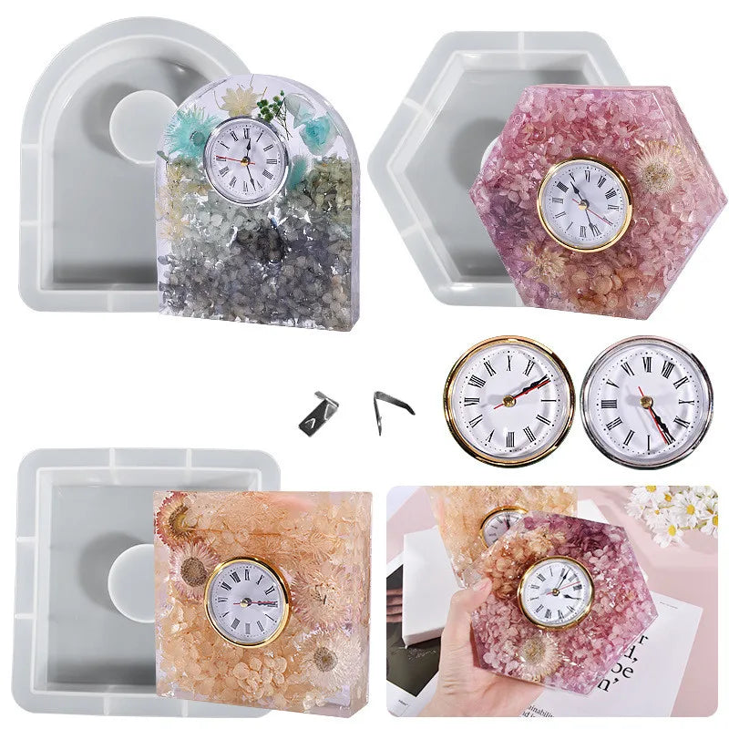7 Shapes Table Clock Mold for Resin Wall Clock Silicone Molds Kit for DIY Home Decor Square Heart Epoxy Resin Clock Mold