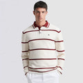 Men's Jacquard Knit Polo Shirt 100% Cotton Long Sleeve Textured Stripe Casual T-Shirt Factory Price Ready to Ship