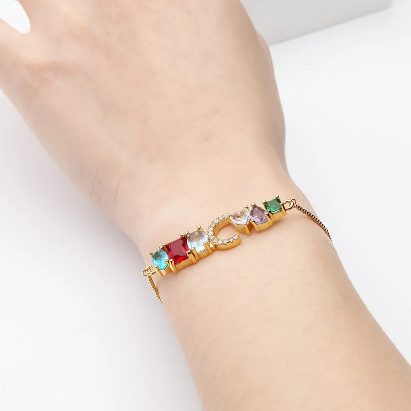 Paved Diamond 26 Letter Fancy Crystal Charm Bracelet Adjustable Pull Out Initial Bracelet Handmade Jewelry Wedding Gift Ladies