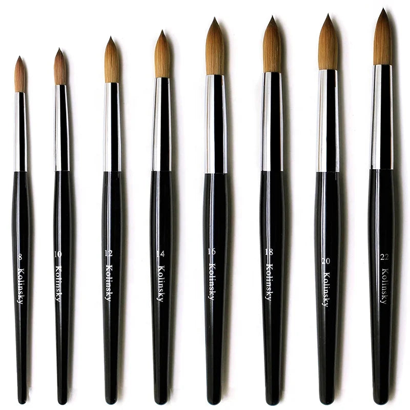 2022 New Products Round Head Acrylic Nail Art Brush with Black Wooden Handle 100% Pure Kolinsky Hair Crystal Pen