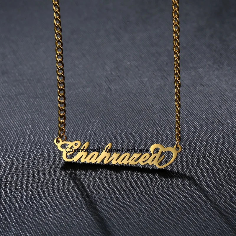 Gold Plated Fashion Fine Jewelry Stainless Steel Chain Pendant Choker Custom Personalized Name Necklaces for Women Birthday Gift