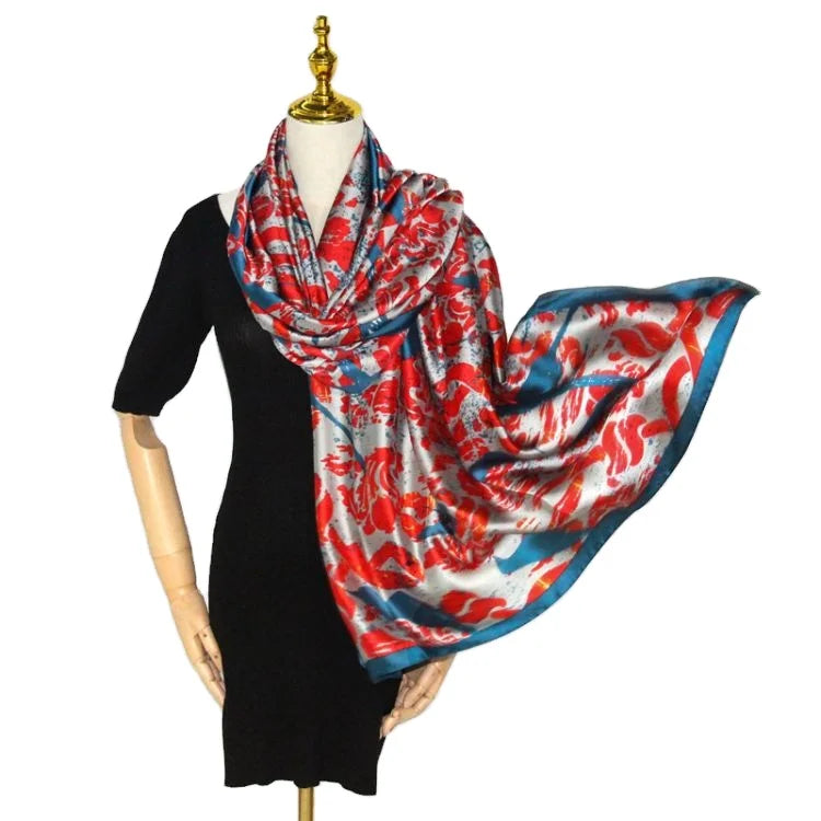 Wholesale Custom Imitation Silk Scarves Fashion Printed Design Satin Silk 90x180cm Square Silk Scarves for Ladies