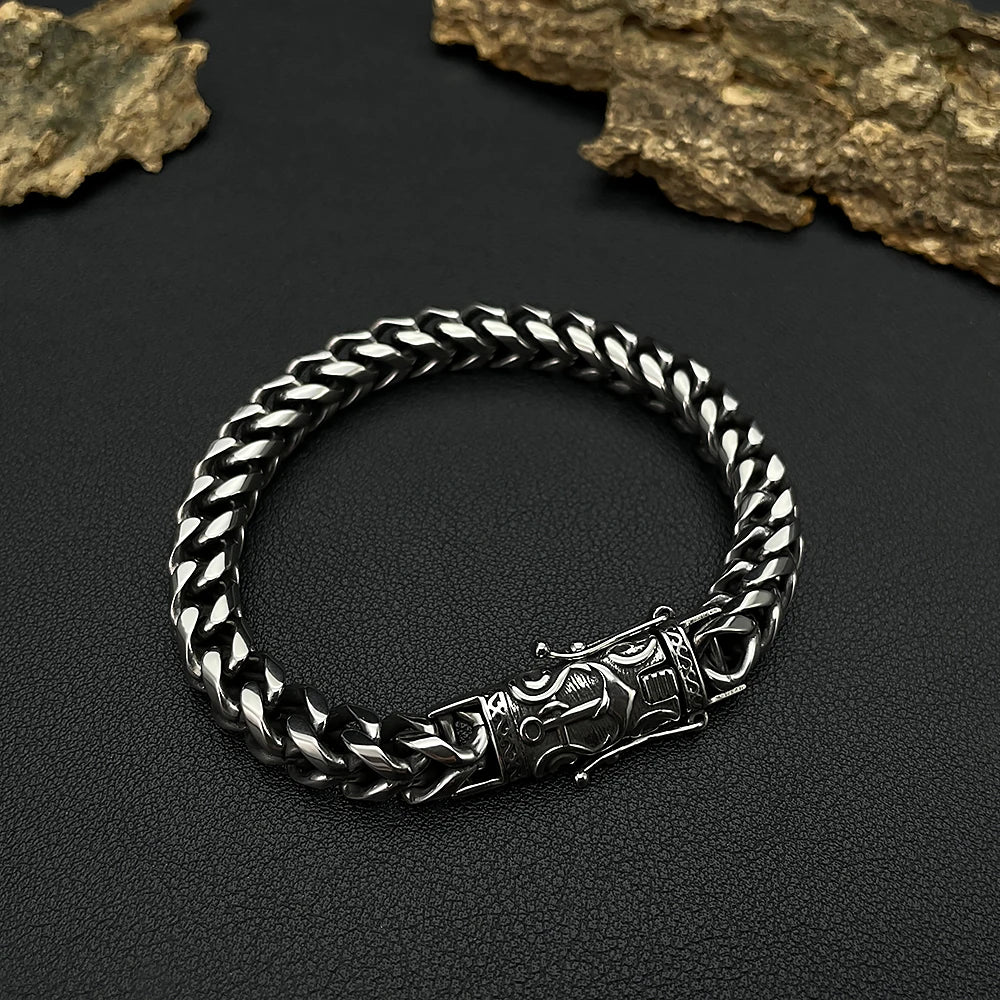 Vintage Fashion Hip Hop Geometric Personality Design Stainless Steel Boat Anchor Clasp Cuban Link Chain Cuff for Men Jewelry