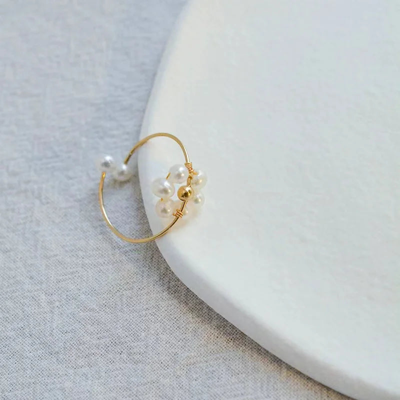 Handmade 14k Gold Filled Fine Jewelry Trendy 3-4mm Freshwater Pearl Wedding Rings for Parties and Engagements