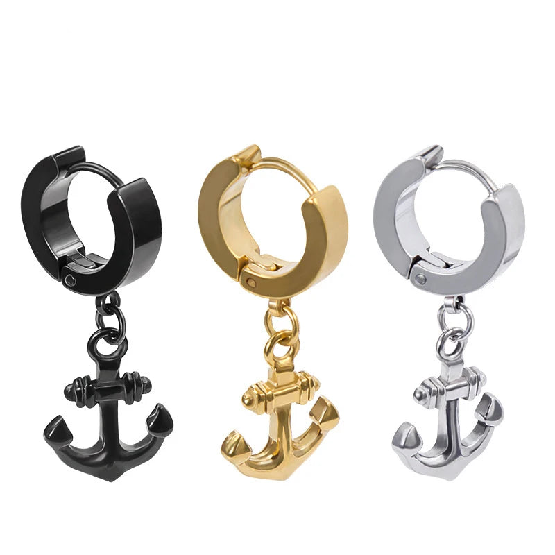 SC New Arrival Hip Hop Gold Silver Cross Earrings Punk Clip-on Earrings Simple Stainless Steel Anchor Earrings for Women
