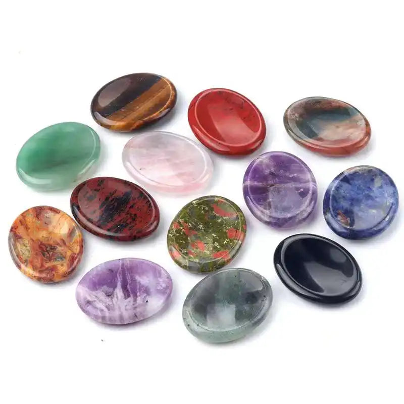 Thumb Worry Stone for Anxiety Chakra Stones Charkas Crystals Pink Crystal Amethyst Tiger Eye Anxiety Stone for Stress Relief Med