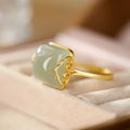 Wholesale Simple Retro Elegant S925 Sterling Silver Gilt Agate Ring Ethnic Natural Hetian Wishful Open Jade Ring Women Ring
