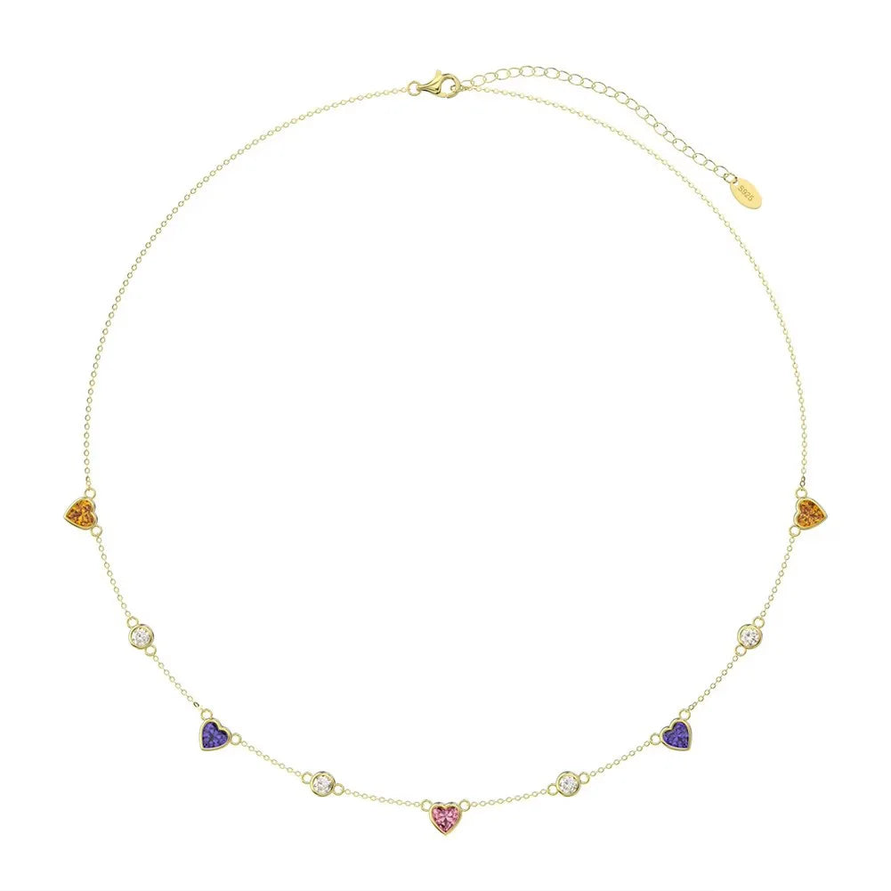 Jiang Yuan Fine Jewelry Handmade 925 Sterling Silver 14k Gold Colorful Rainbow Cubic Zirconia Diamond CZ Necklace Women EQN71
