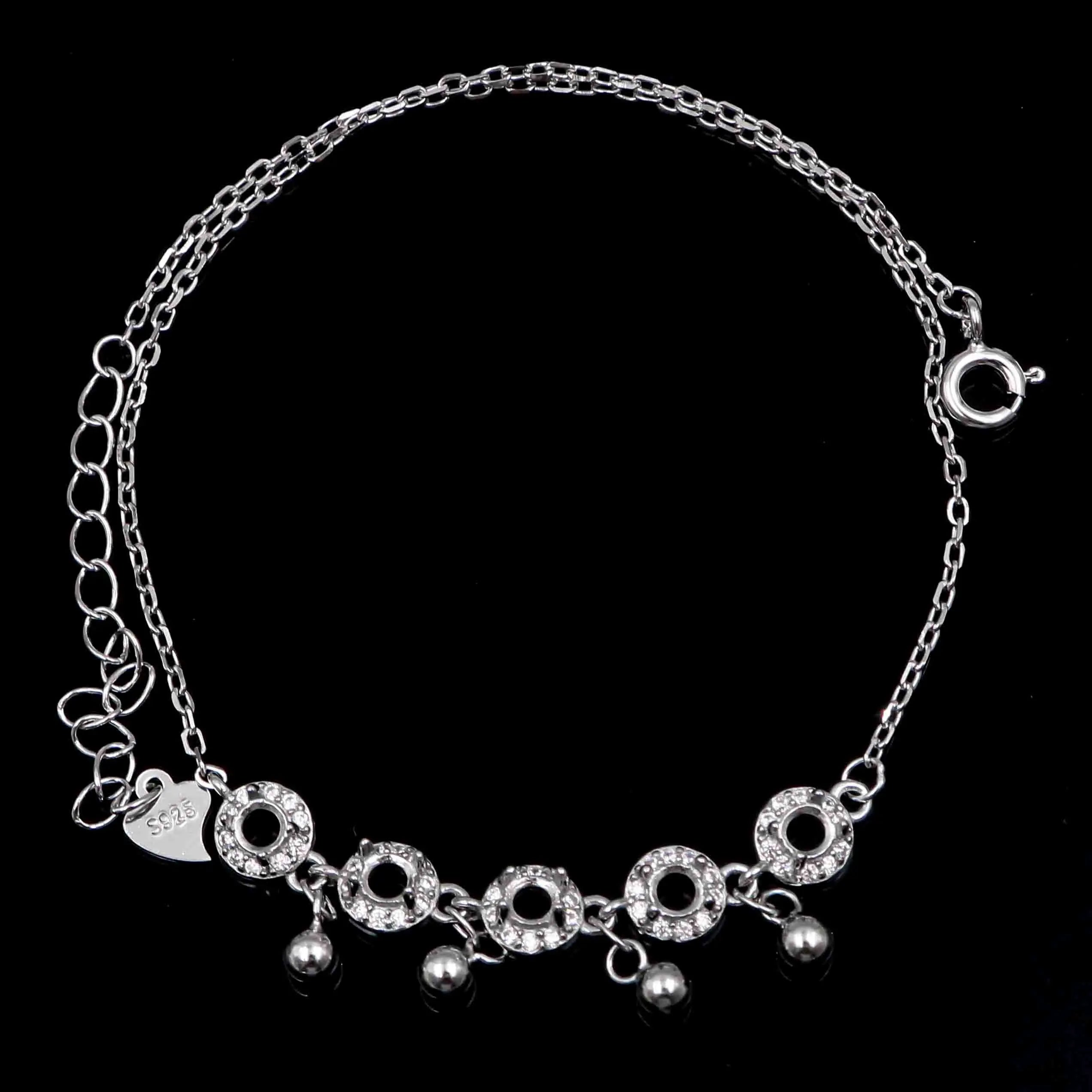 Semi Mount 3*3mm Sterling Silver Anklets Empty Blank Support Claws Setting S925 Mountain Base Holder Without Stone Inlay for DIY