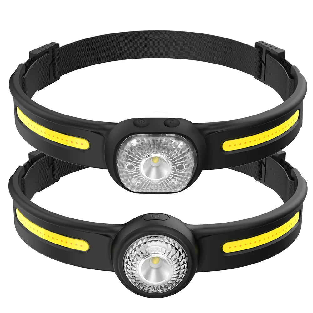 270-Degrees Wide Beam COB Head Front Light Waterproof for Camping Cycling Running High Lumens Rechargeable Usb Led Headlamp