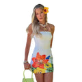 RNSHANGER Woman Clothes Floral Print Sleeveless Mini Dress Y2K Streetwear Fashion Strapless Backless Slim Beach Holiday Dresses
