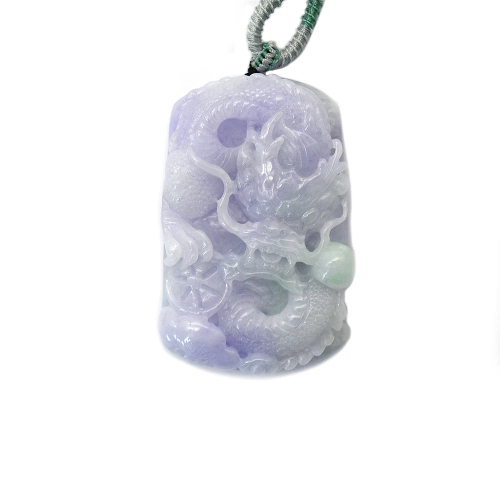 2021 New Arrival Purple Burma Jadeite Jade  Carved Chinese Dragon Pendants Necklace