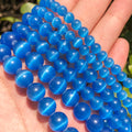 Wholesale 4-10MM Blue Glass Opal Cats Eye Stone Beads Smooth Loose Beads for DIY Jewelry Making Bracelet 15''