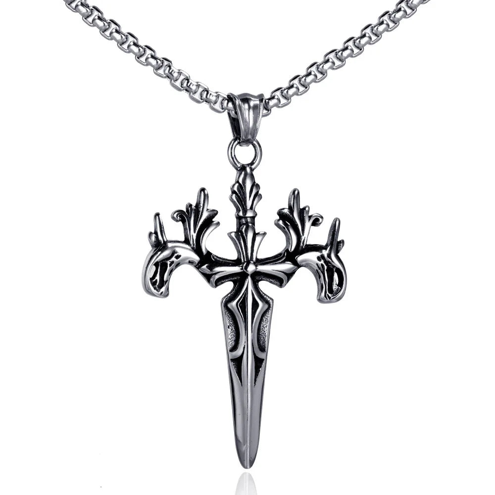 New Environmental Stainless Steel Pendant Cross Flower Necklace for European and American Fashion Jewelry