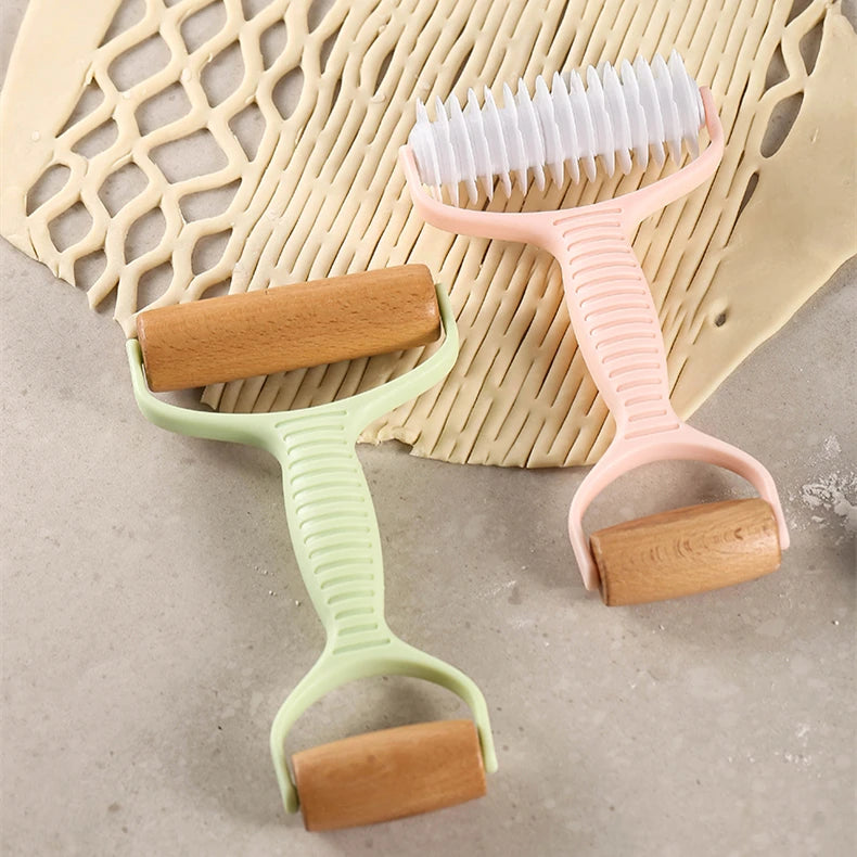 Manjia Pastry Pizza Roller Children's Double-Headed Plastic Handle Wooden Rolling Pin Flour Stick Baking Tool