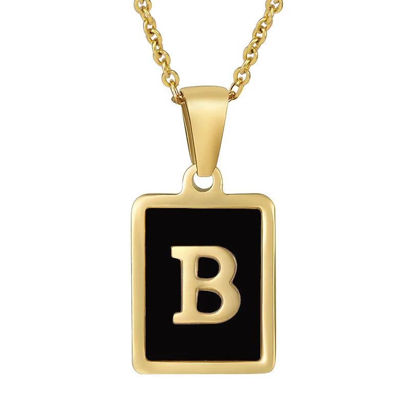 Black Oil Dripping 26 Letters 18K Gold Plated Stainless Steel Pendant Custom Square Letter Name Necklace for Women Jewelry