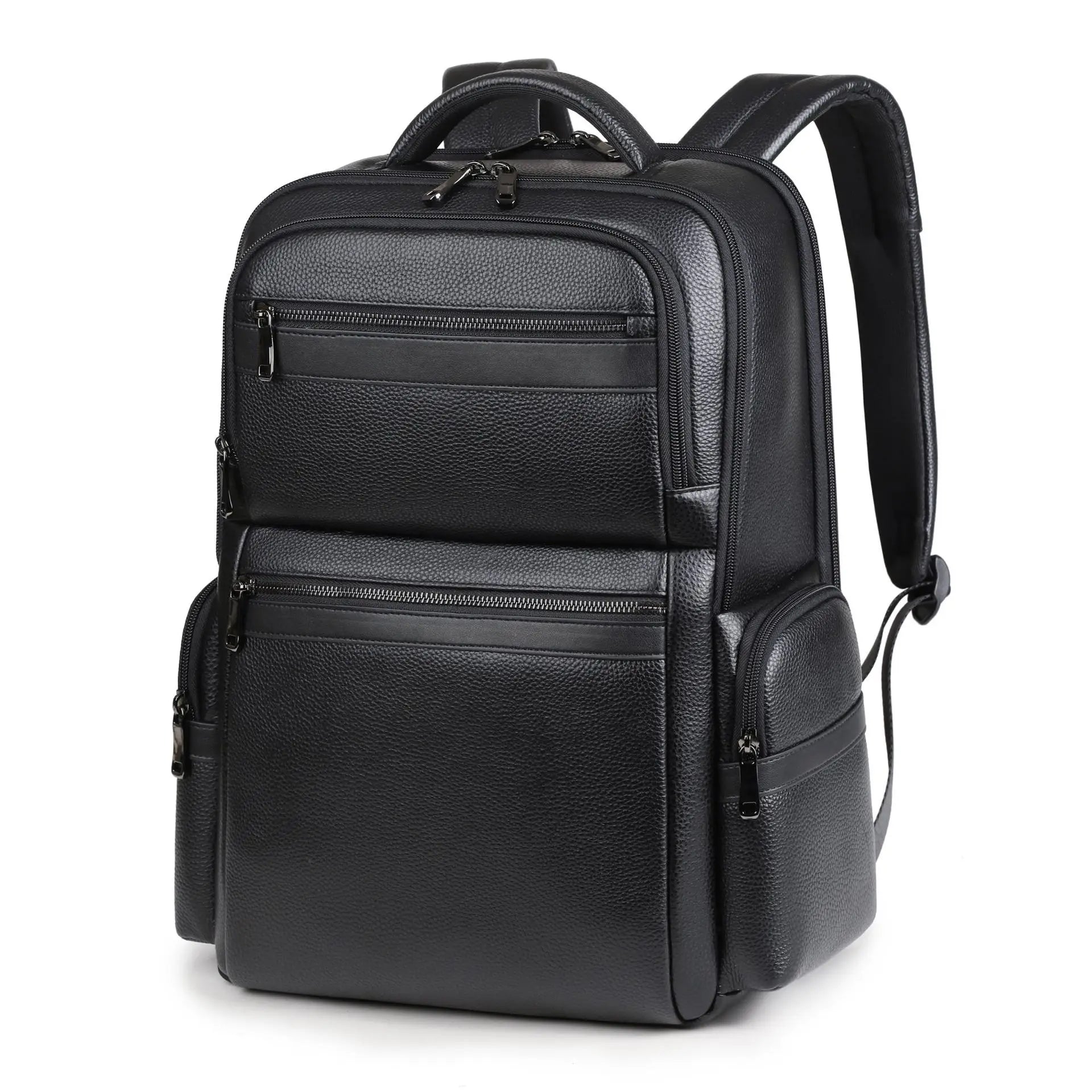 EURCOOL Unisex Stylish Genuine Leather Tactical Waterproof Backpack Polyester Fashionable School Travel Bag Laptop Hiking