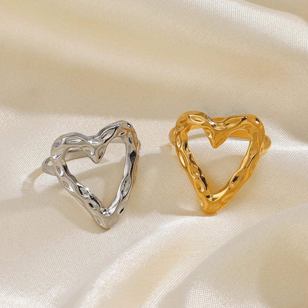 Women's Vintage Fashion 18K Gold Plated Stainless Steel Engagement Hammer Ring Waterproof Statement Adjustable Party Anniversary