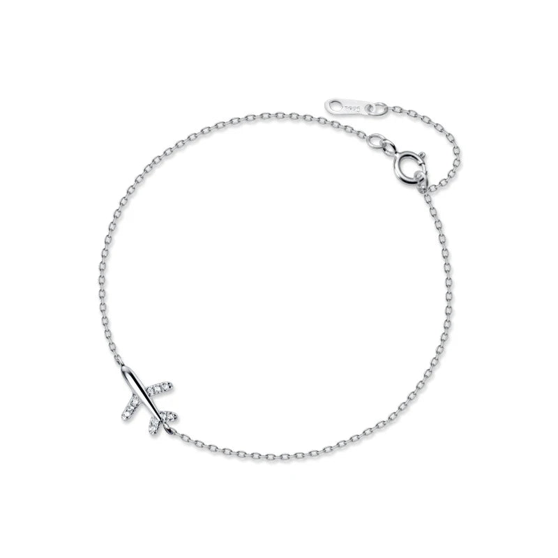 WMS2534 Small Airplane Charm Solid 925 Sterling Silver Lovely Aircraft Jewelry Christmas Gift Cute Plane Pendant Bracelet