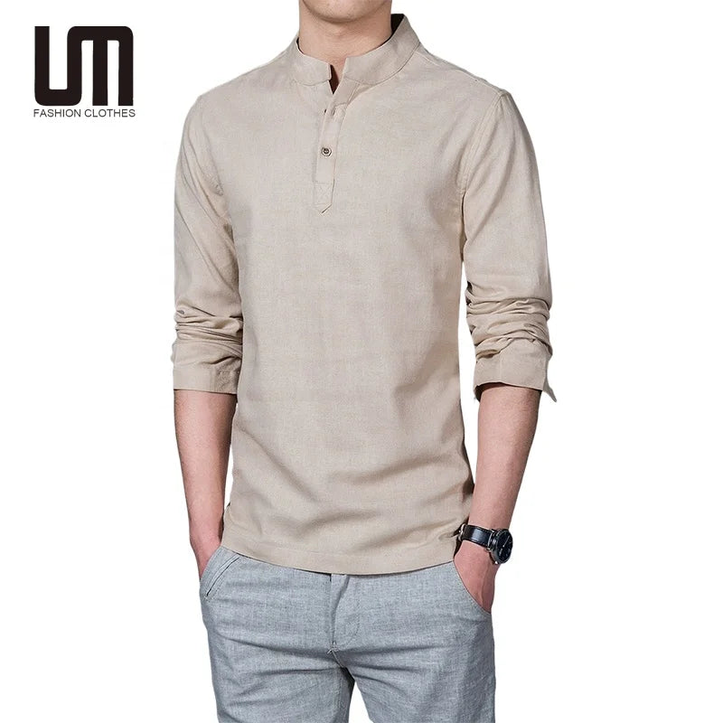 Clearance Sales Spring Summer Men Casual Stand Collar Plus Size Solid Color Shirts