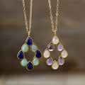 Water Drop Rose Quartz Lapis Crystal Healing Stone Short Pendant Necklace with Gold Plating Ethnic Style for Party or Gift