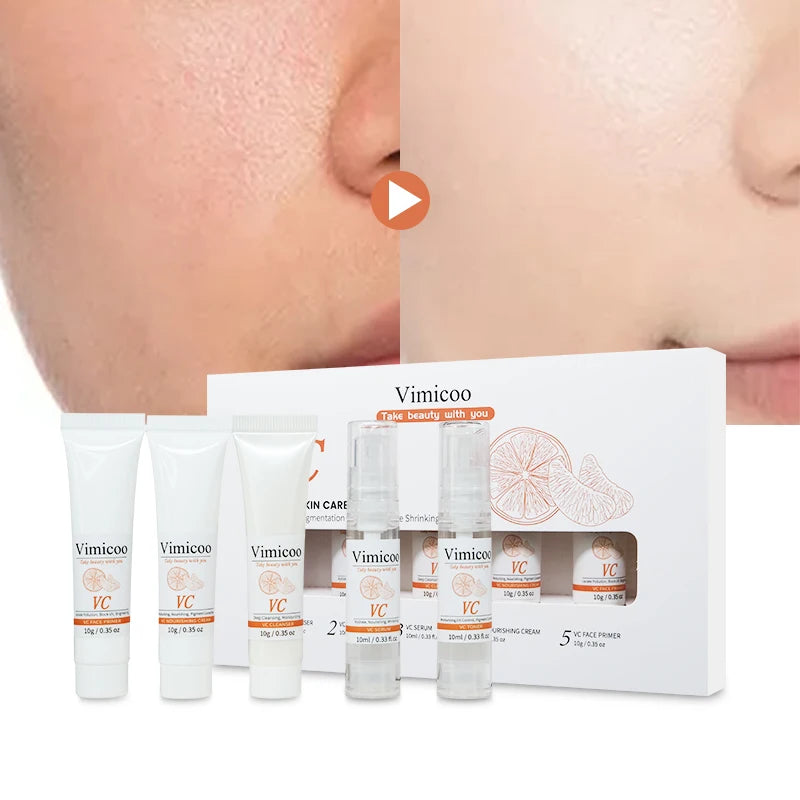 Wholesale Face Skin Care Set 5Pcs/set Vitamin C Hyaluronic Acid Lightening Hydrating Kit Organic Travel Size Gift Box for Women