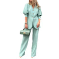 Boutique Wholesale 2026 Autumn New Fashion Solid Color Lantern Sleeves Loose Suit Temperament Commuting Women's Set