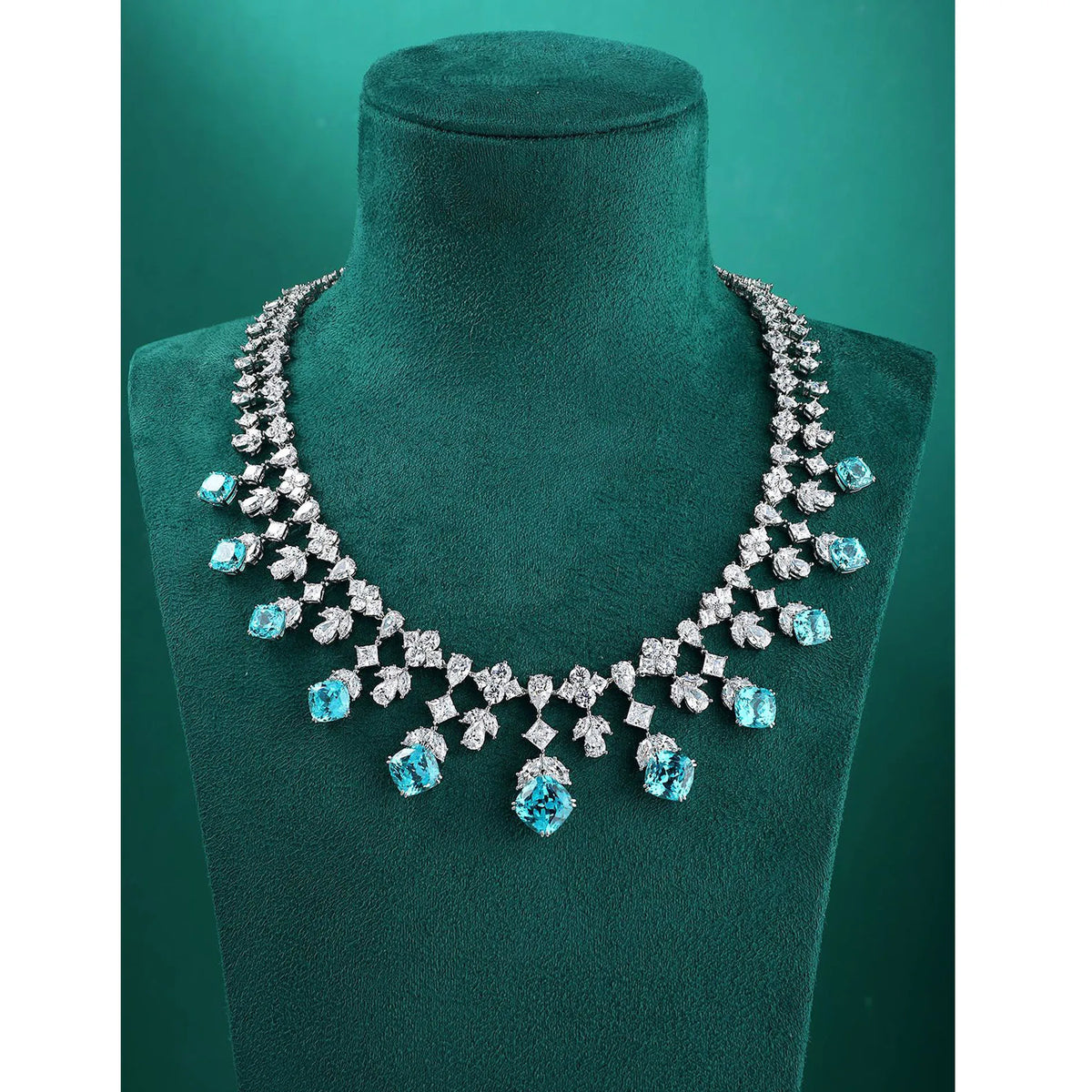 Dubai Fine Jewelry 925 Silver Inlaid Lab Grown Paraiba Necklace Classic Luxury Necklace for Women Party Show Accessories MegaBDM