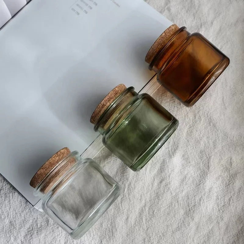 Amber Green clear Matte Black Bottle Glass Candle Jar with Cork Lid 100ml 4oz Candle Vessel on Sale
