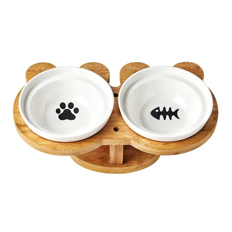 Height Adjustable Eco-Friendly Bamboo Pet Food Rack All-Match Dish Rack for Cats Serving as a Pet Dining Table
