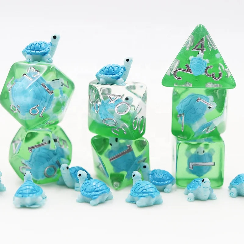 Custom Dice Set 16mm Rpg Polyhedral Resin Animal Blue Turtle Dice