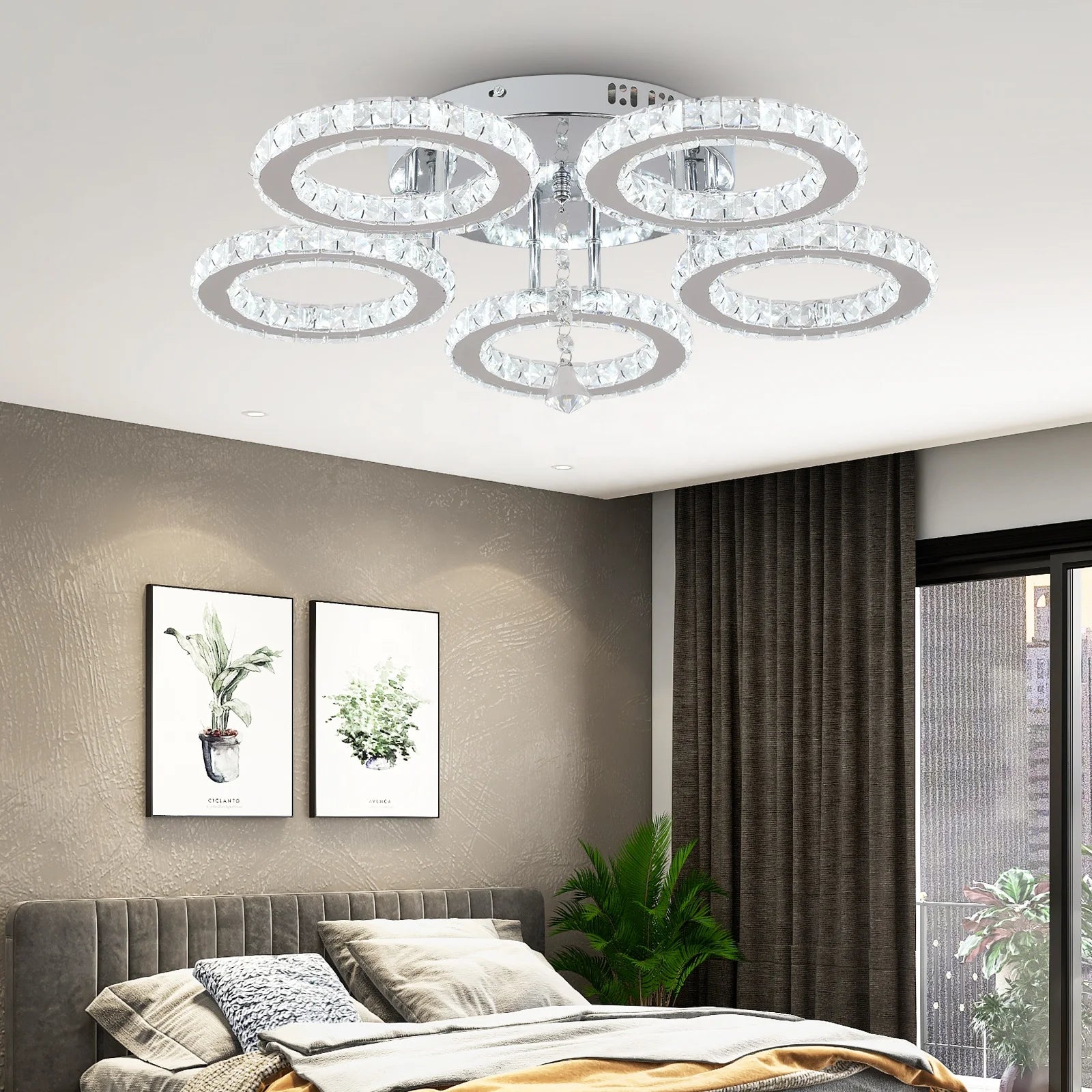 Factory Surface Mounted 5 Round Led Crystal  Smart Ceiling Lights for Living Room