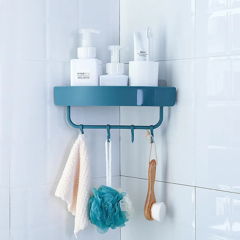 HelloWorld Punch-free Corner Shelf Toilet Wash Bathroom Wall Hanging Kitchen Triangle Suction Toothbrush Storage Rack