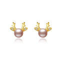 Wholesale Korean Style Cute Ear Jewelry S925 Sterling Silver Deer Freshwater Pearl Stud Earrings