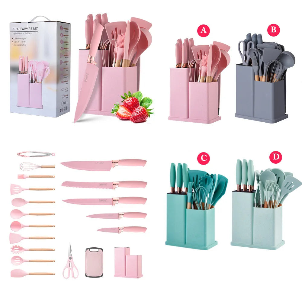 Hot Sale 19 Pcs Set Cooking Utensil Set Non-Stick Silicone Kitchen Utensils Set With Holder Cooking Tools Kitchenware